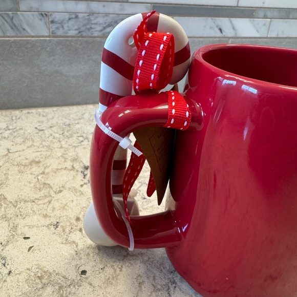 NWT Rae Dunn "Hot Cocoa " Christmas mug red ceramic with candy cane spoon - Picture 9 of 10